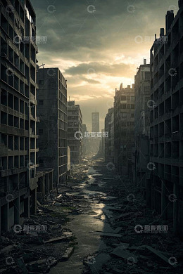 废弃城市街道全景