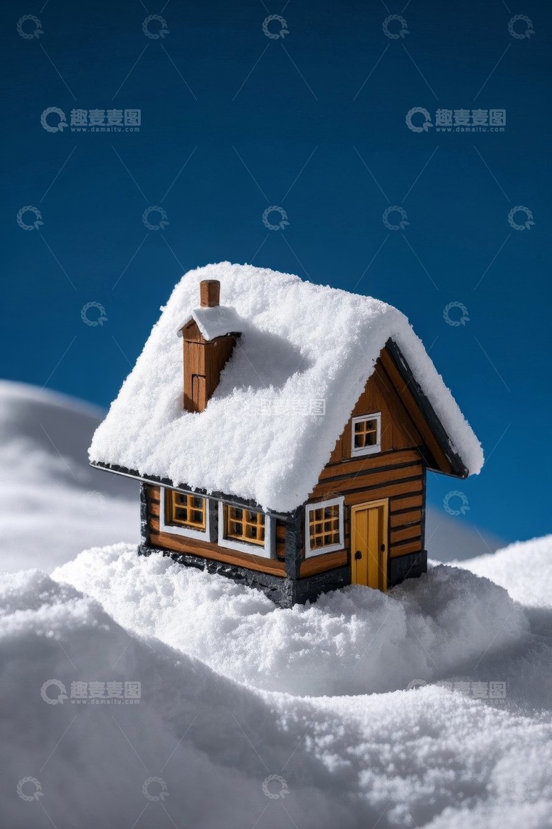 高清大图下载【趣麦麦图】覆雪小木屋场景素材