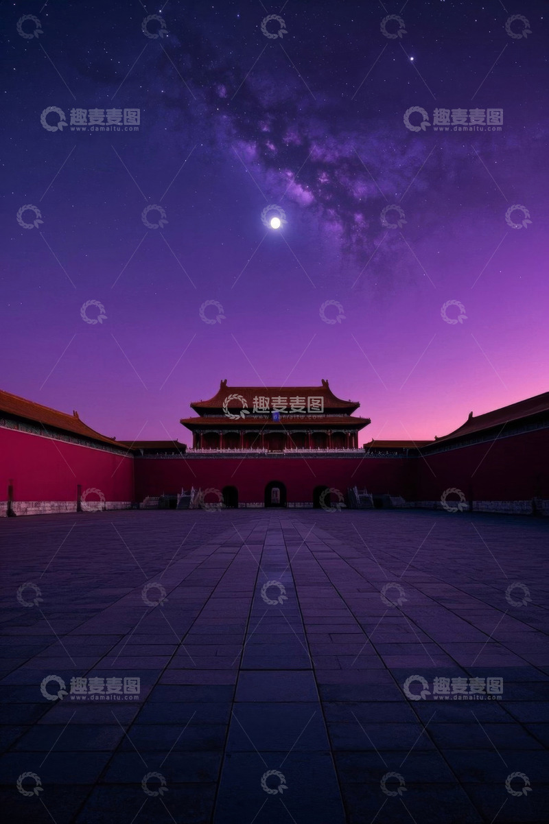 高清大图下载【趣麦麦图】北京故宫夜空下的古建筑景观