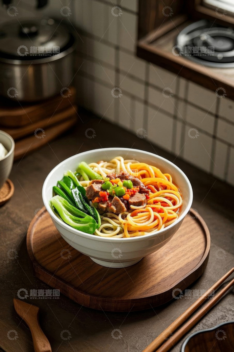高清大图下载【趣麦麦图】厨房中碗装美味面条美食