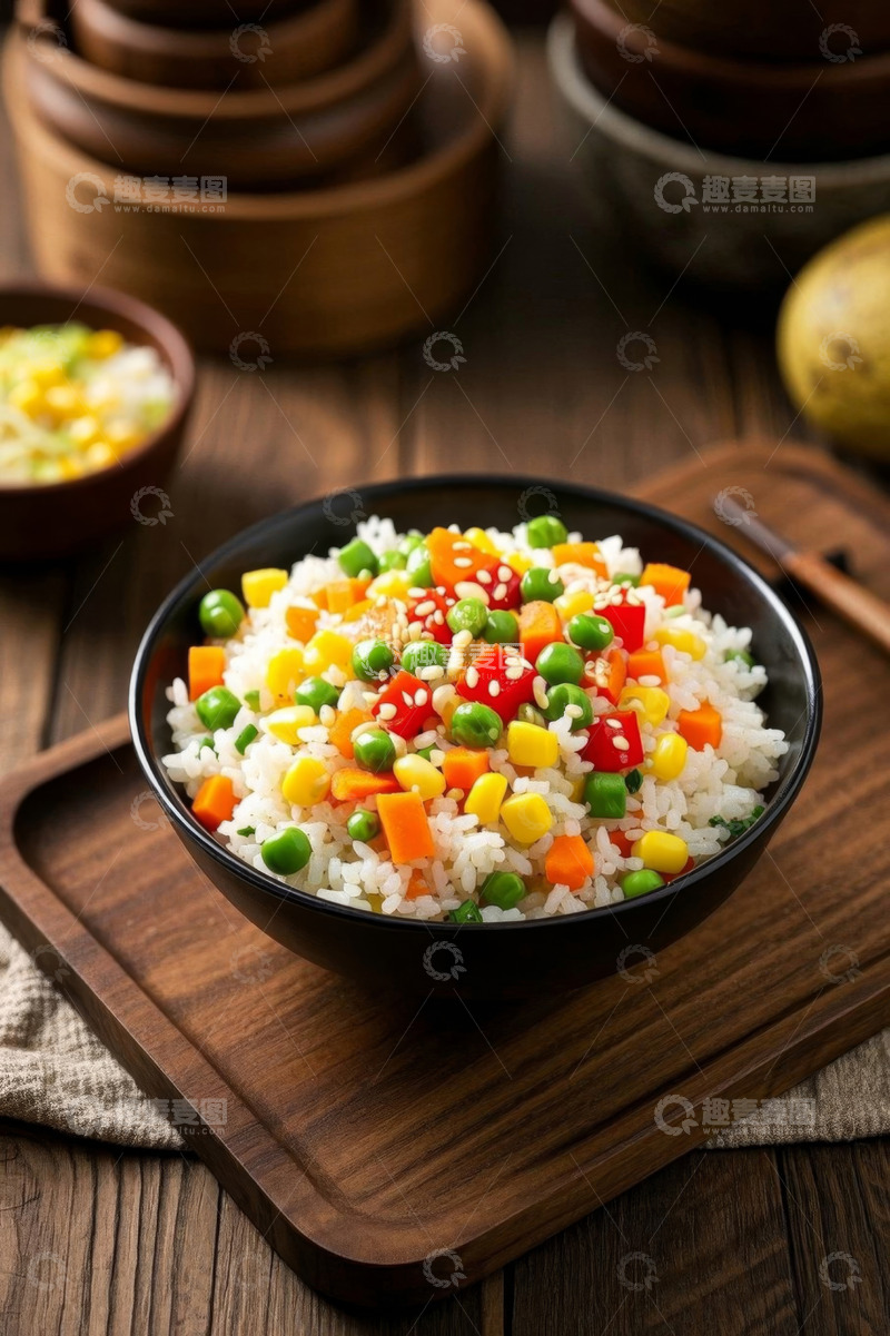 高清大图下载【趣麦麦图】碗装蔬菜炒饭美食素材