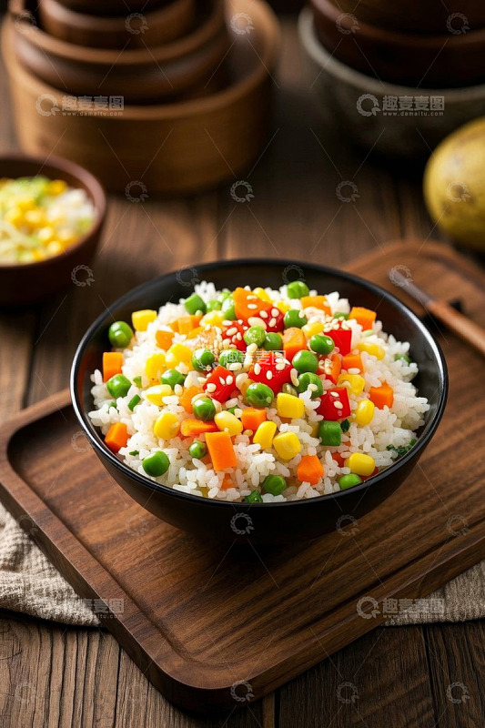 碗装蔬菜炒饭美食素材