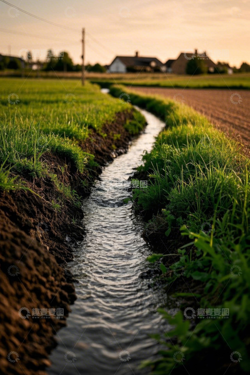 高清大图下载【趣麦麦图】田野间流淌的灌溉水渠