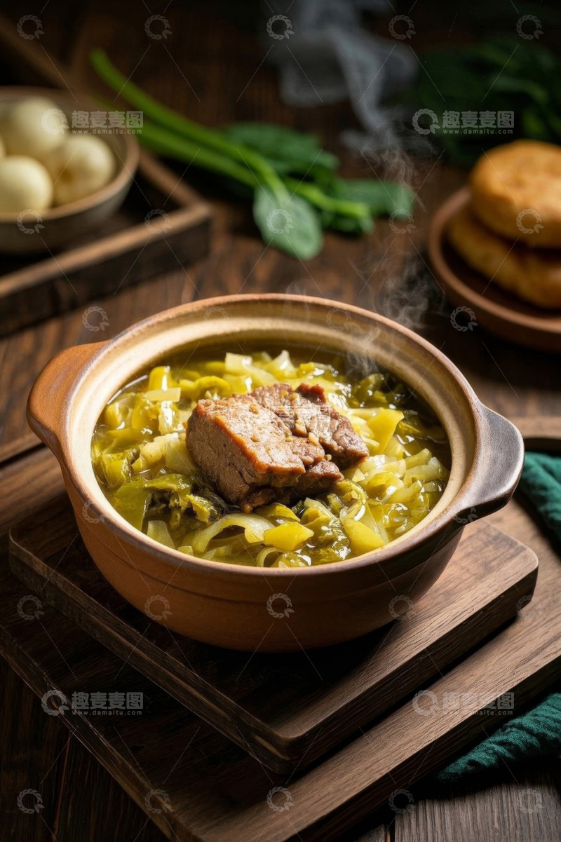 高清大图下载【趣麦麦图】瓦罐酸菜炖肉美食特写
