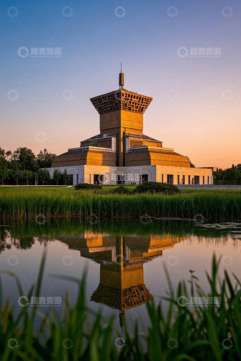 高清大图下载【趣麦麦图】湖边现代建筑及倒影景观