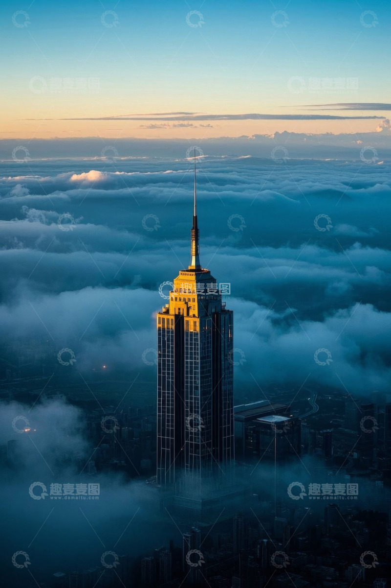 高清大图下载【趣麦麦图】高空俯瞰云海中的摩天大楼