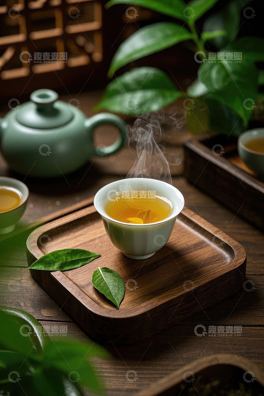 中式茶具与热茶特写