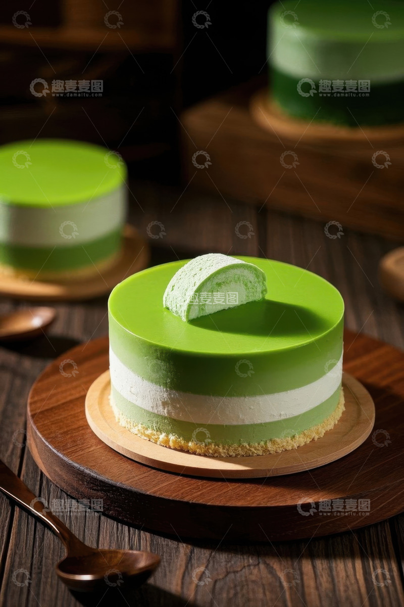高清大图下载【趣麦麦图】绿色多层蛋糕特写展示
