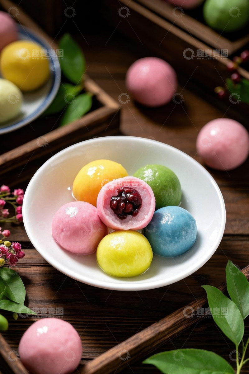 高清大图下载【趣麦麦图】彩色馅料汤圆特写