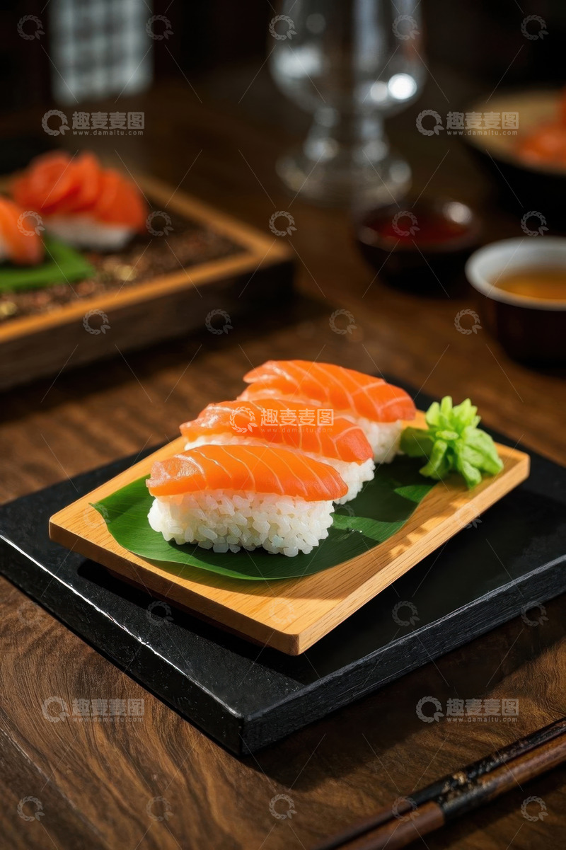 高清大图下载【趣麦麦图】摆盘精致的三文鱼寿司