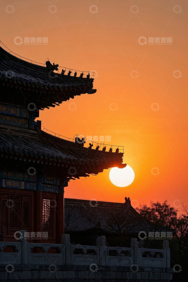 高清大图下载【趣麦麦图】古建筑日落全景