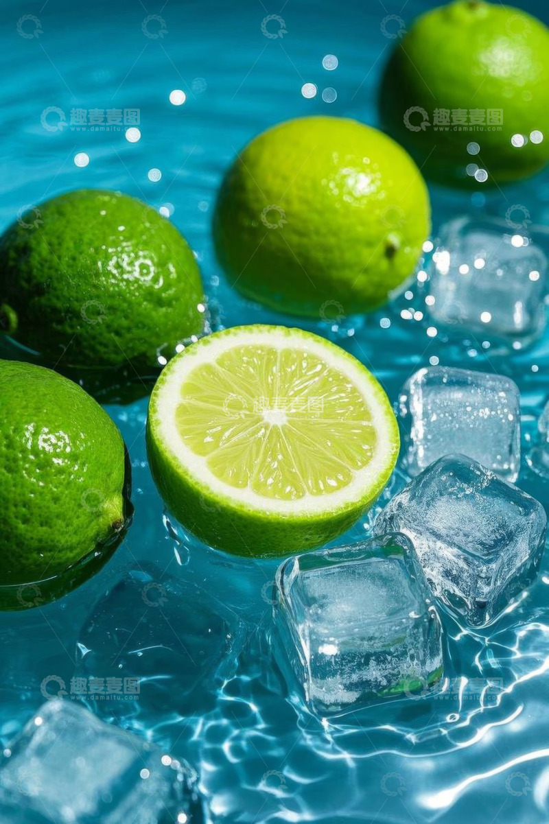 高清大图下载【趣麦麦图】水中青柠与冰块静物