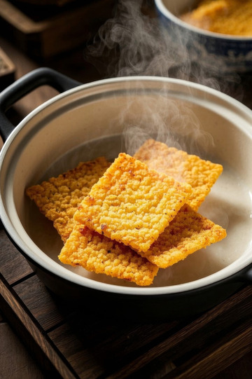 热气腾腾的香脆锅巴特写