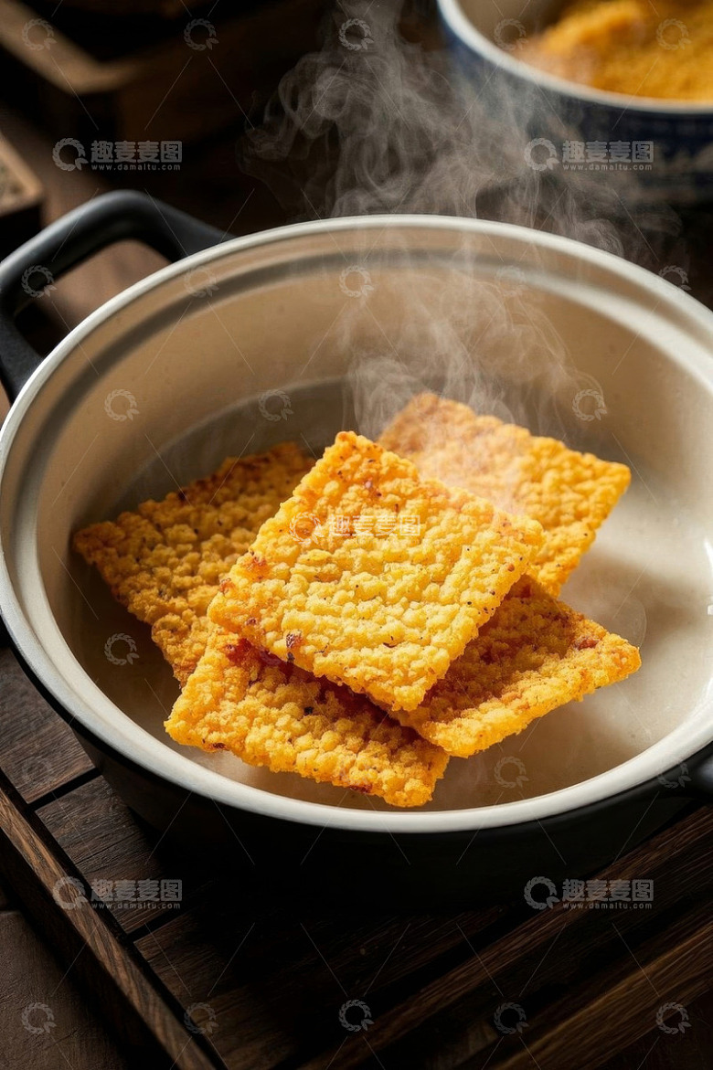 热气腾腾的香脆锅巴特写
