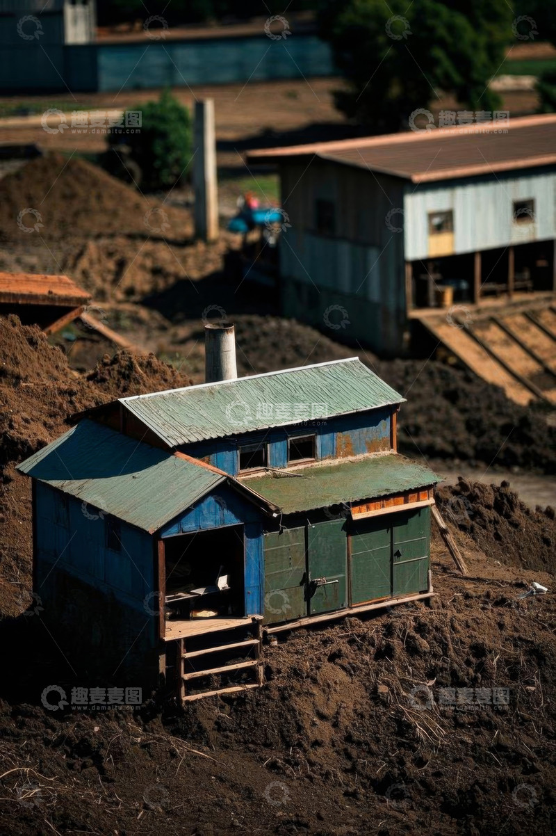高清大图下载【趣麦麦图】工地上的简易蓝色小屋