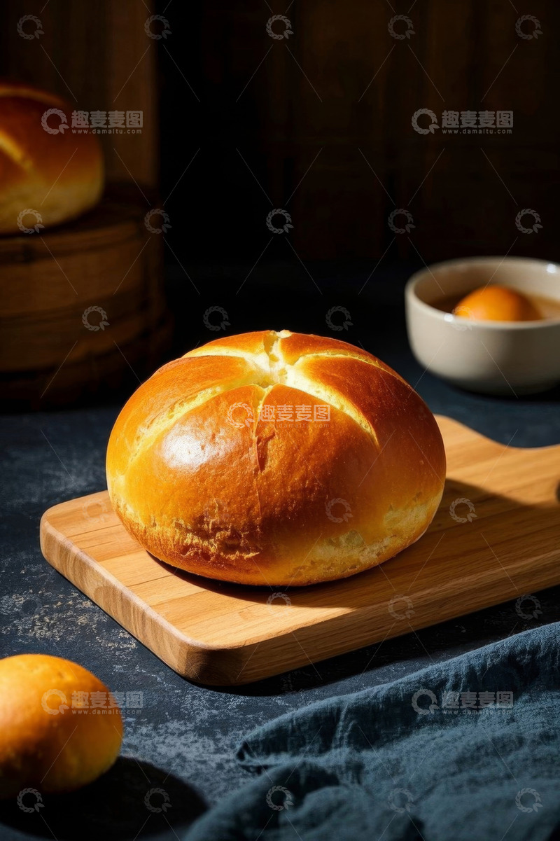 高清大图下载【趣麦麦图】木砧板上的美味面包