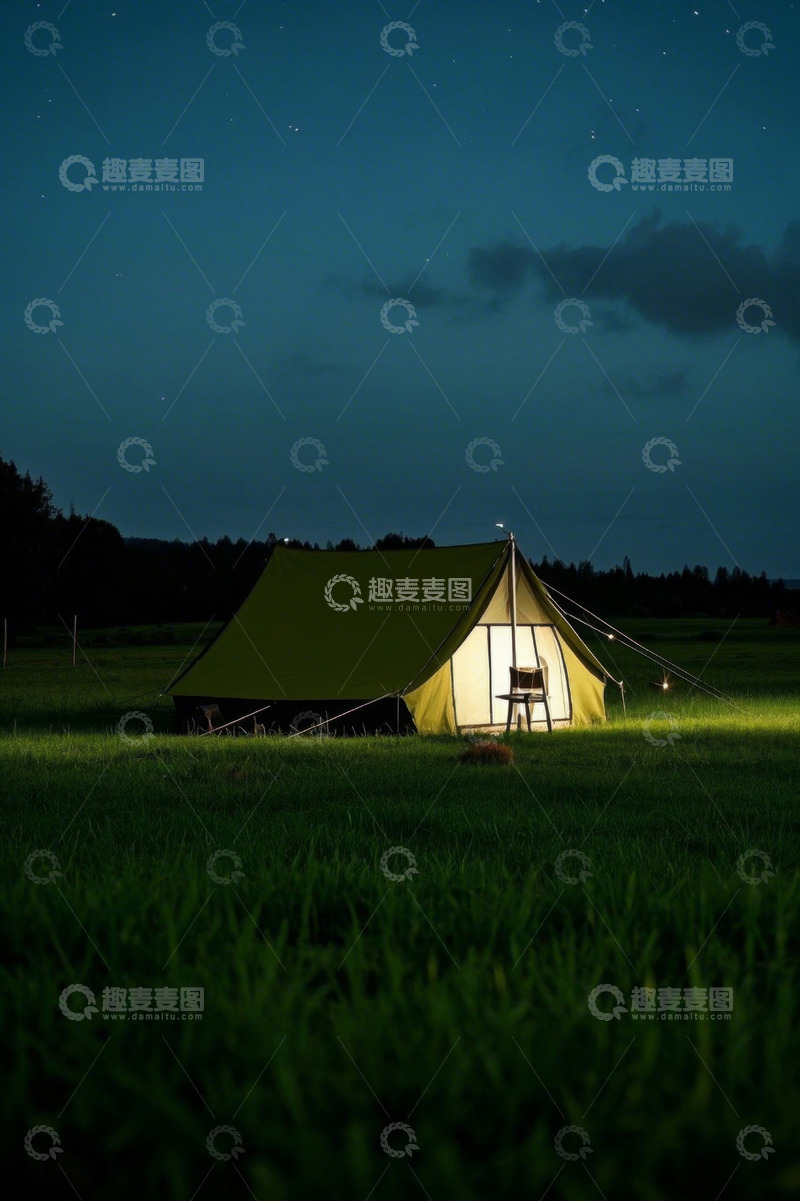 高清大图下载【趣麦麦图】草地夜晚中的露营帐篷