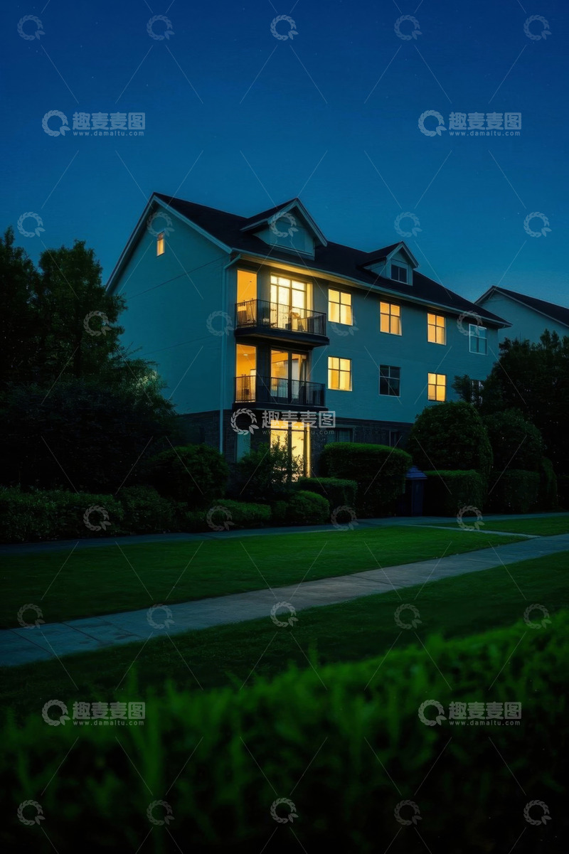 高清大图下载【趣麦麦图】夜晚独栋住宅外观