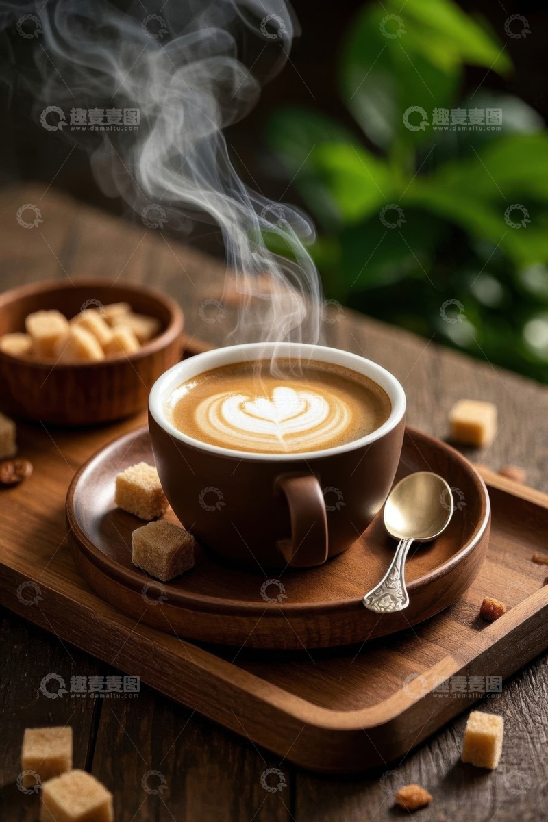 高清大图下载【趣麦麦图】木托盘上的热咖啡与方糖