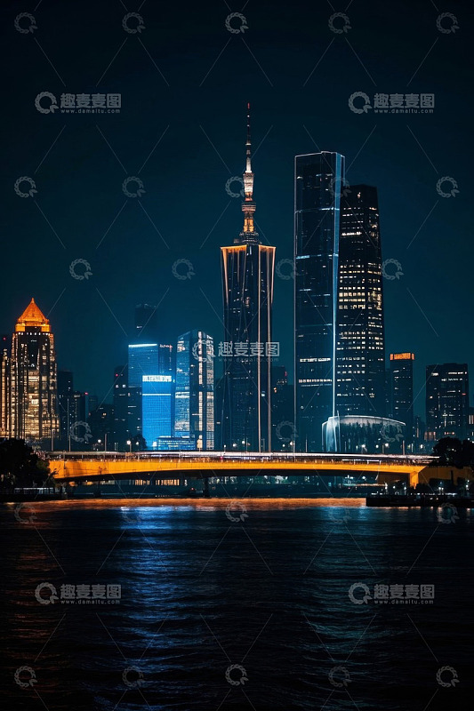 广州城市夜景高楼与桥梁