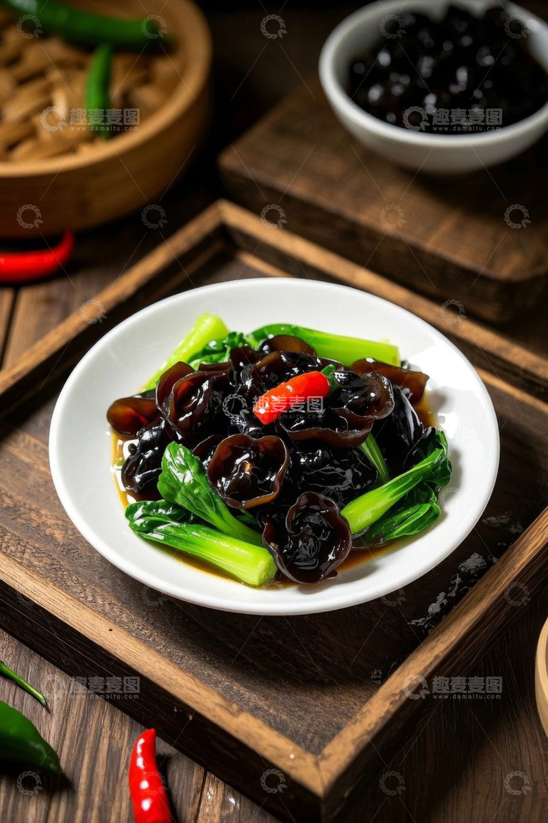 高清大图下载【趣麦麦图】青菜炒黑木耳菜肴特写