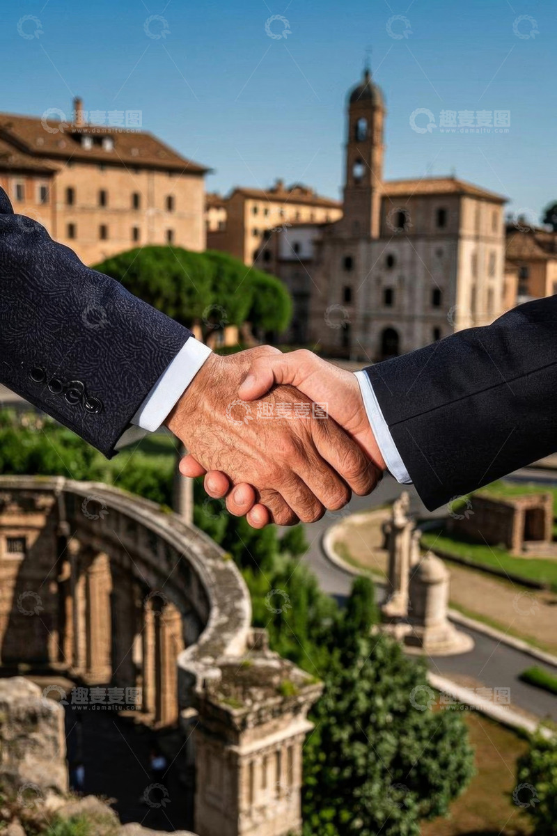 高清大图下载【趣麦麦图】商务人士户外握手合作场景