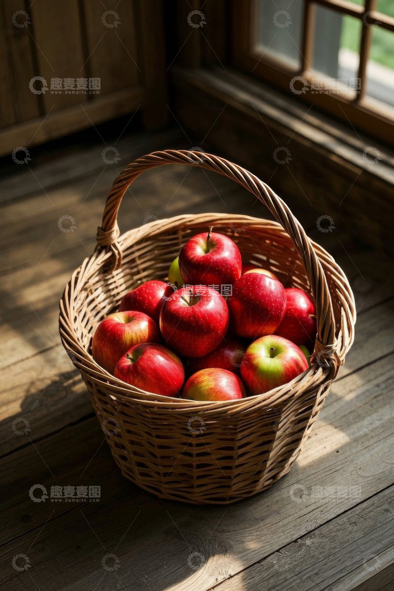 高清大图下载【趣麦麦图】木篮中摆放的红苹果