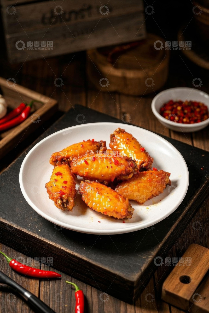 高清大图下载【趣麦麦图】盘中美味烤鸡翅特写