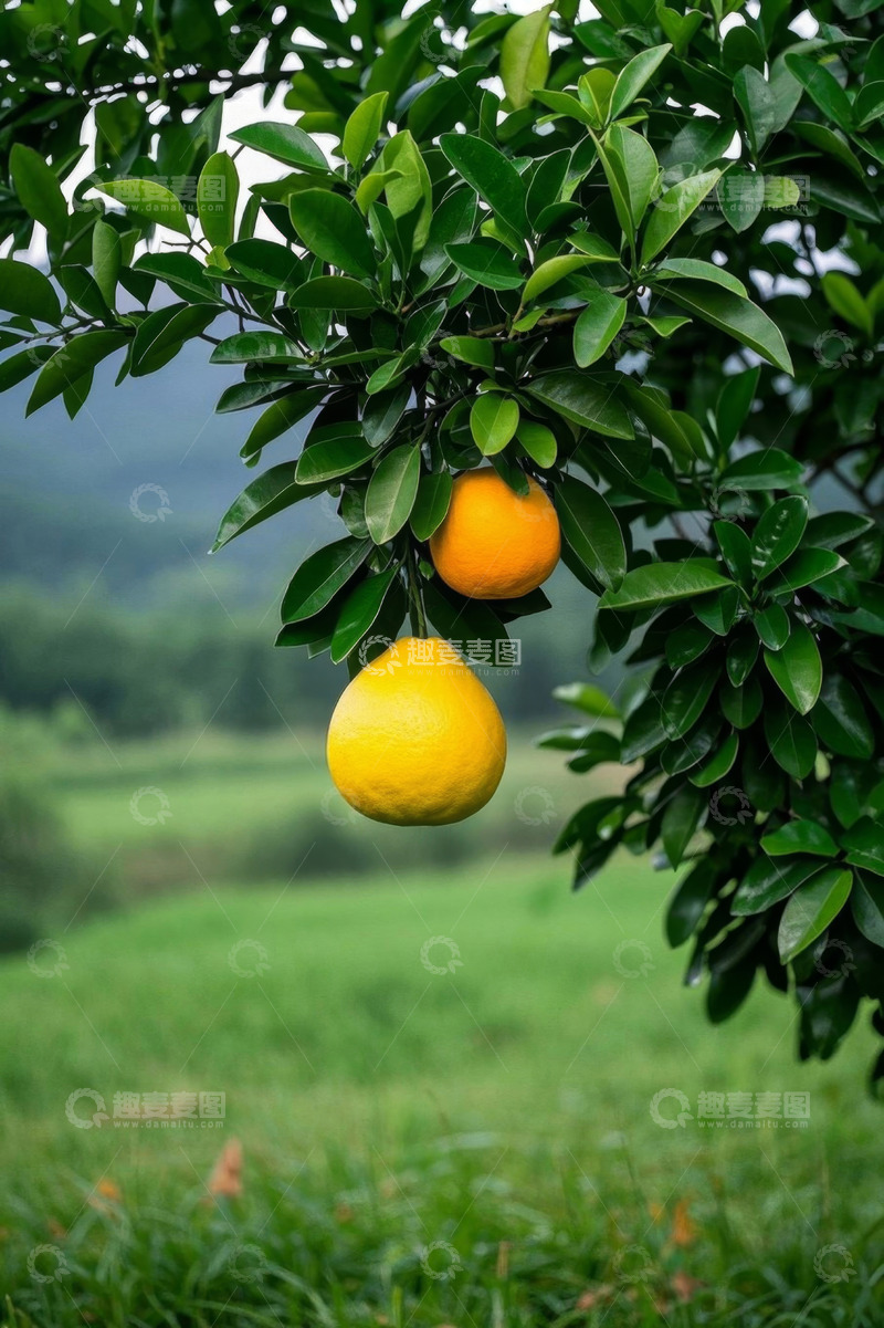 高清大图下载【趣麦麦图】树上挂着成熟的橘子和柚子