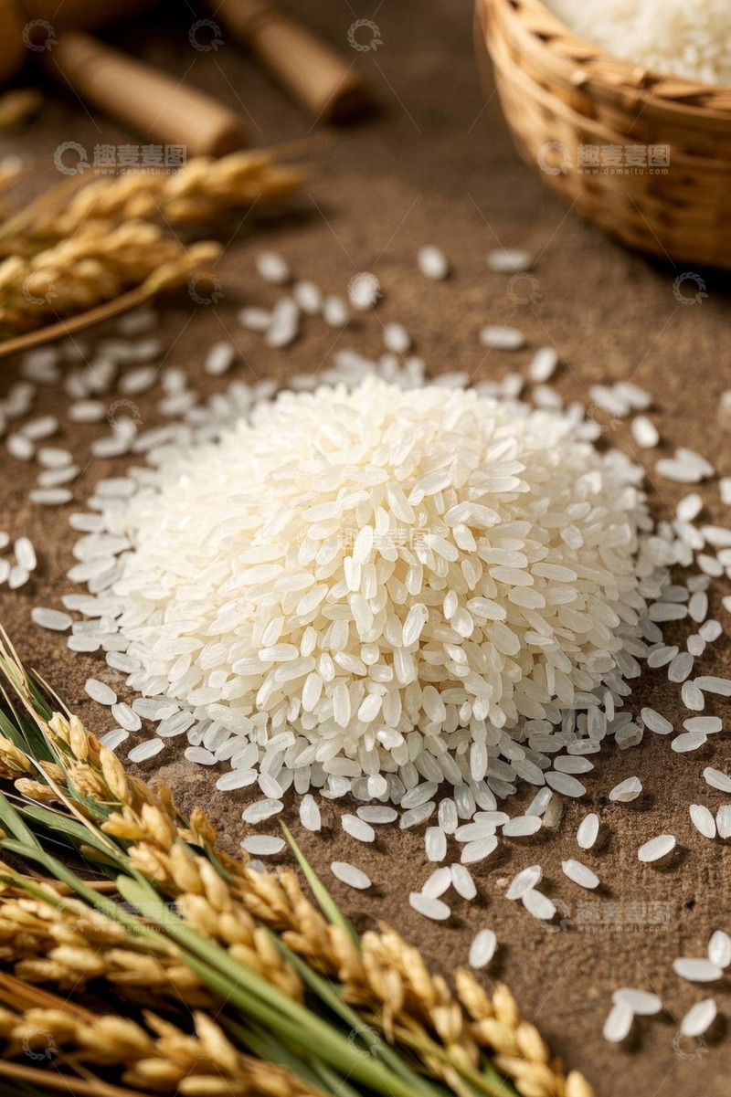 高清大图下载【趣麦麦图】大米与稻穗特写素材