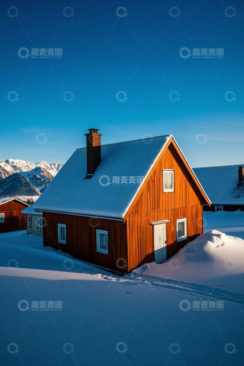 高清大图下载【趣麦麦图】雪中山间木屋景观
