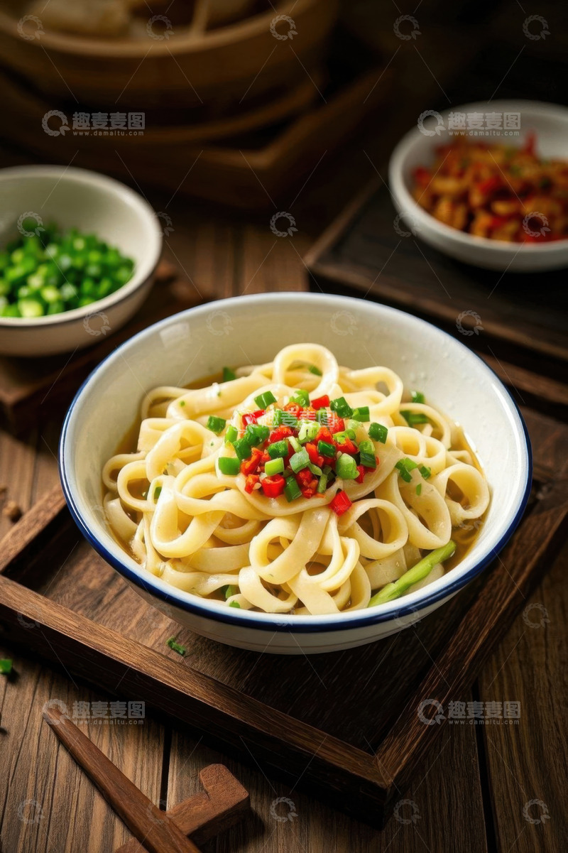 高清大图下载【趣麦麦图】木桌上的一碗特色面条