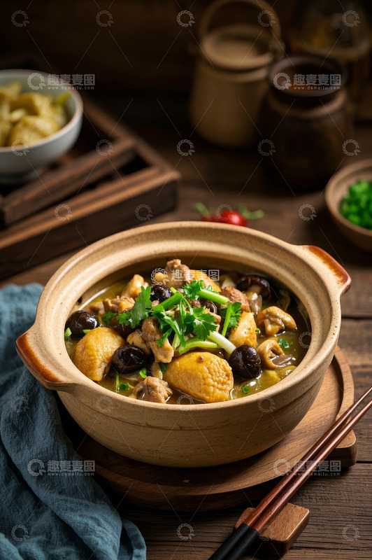 瓦罐炖鸡肉美食特写