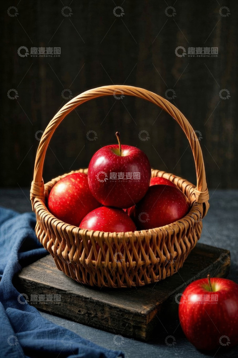 高清大图下载【趣麦麦图】竹篮中摆放的红苹果