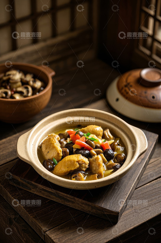 中式砂锅炖鸡肉美食