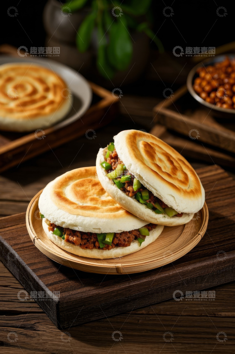 高清大图下载【趣麦麦图】中式肉馅烧饼美食特写