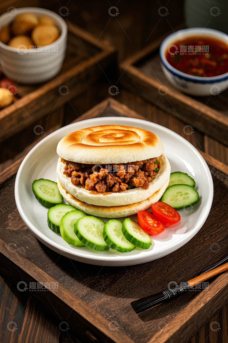 高清大图下载【趣麦麦图】中式肉夹馍美食摆盘