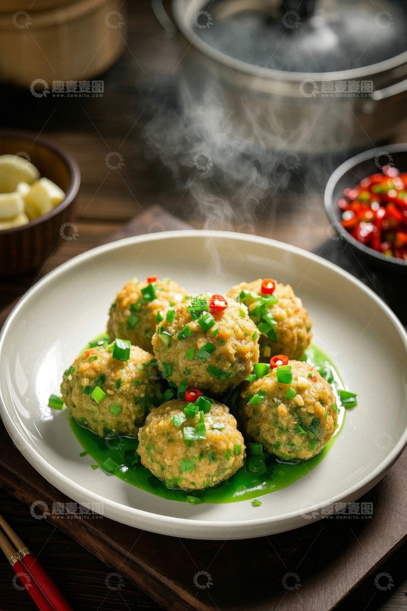 高清大图下载【趣麦麦图】盘中美味肉丸特写