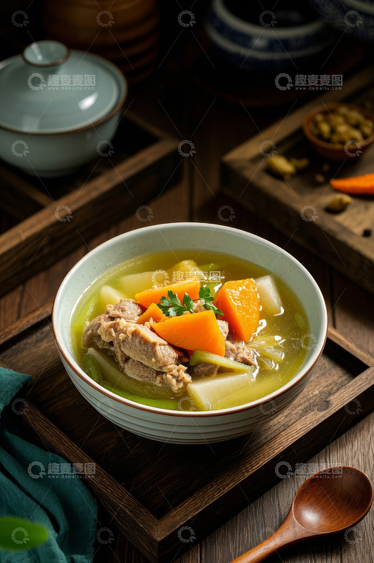 碗装蔬菜肉汤特写