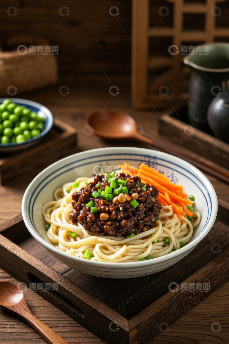 高清大图下载【趣麦麦图】中式肉酱拌面美食特写