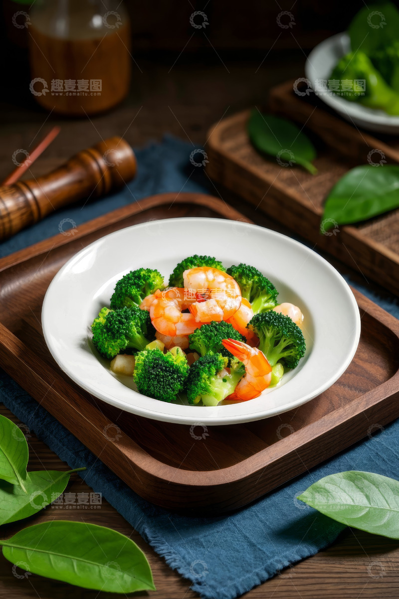 高清大图下载【趣麦麦图】西兰花虾仁美食摆盘