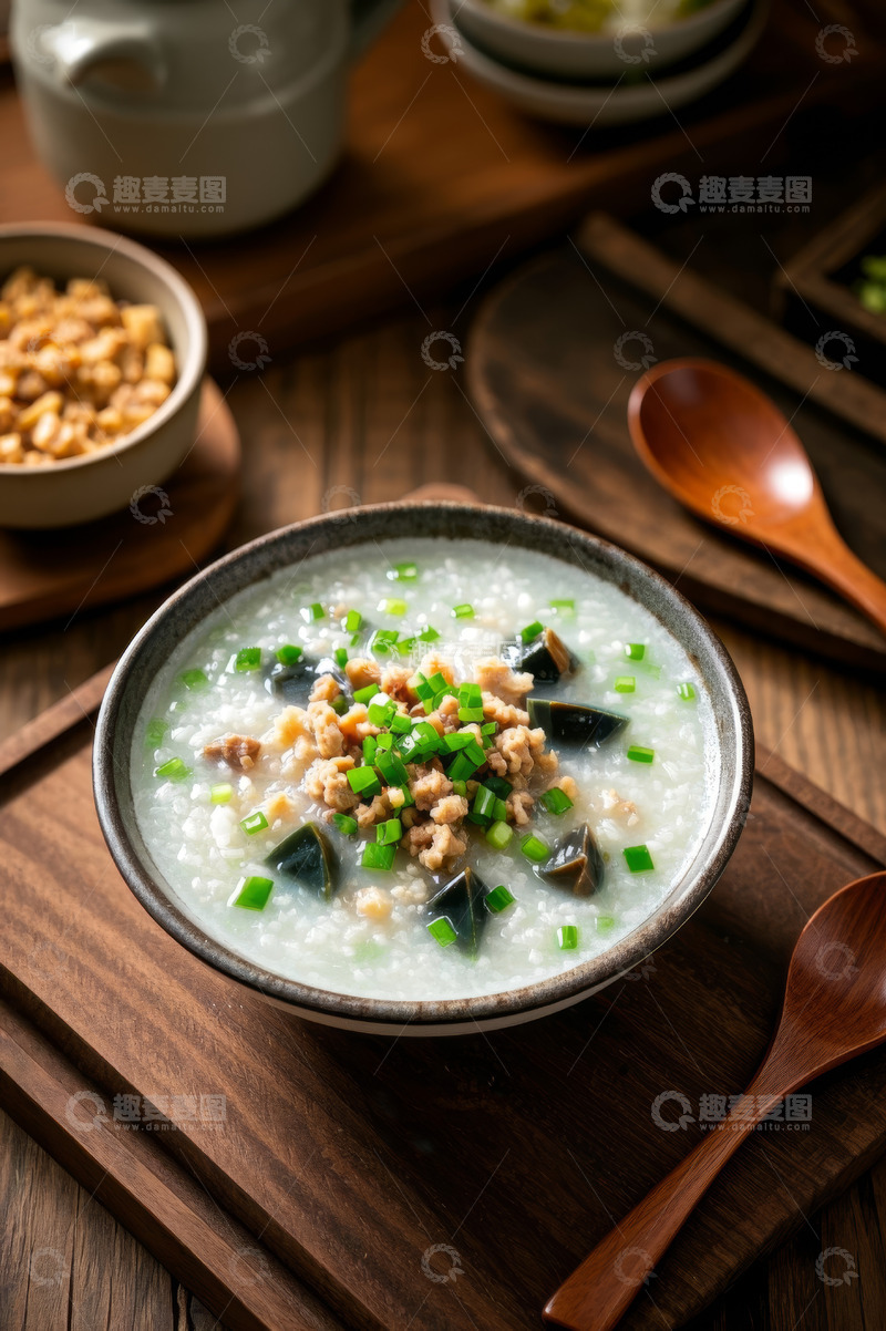 高清大图下载【趣麦麦图】皮蛋瘦肉粥特写