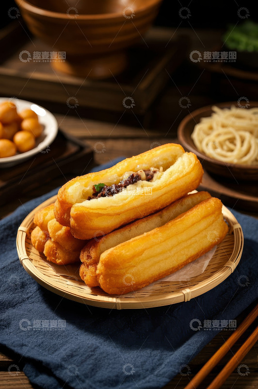 中式早餐油条特写