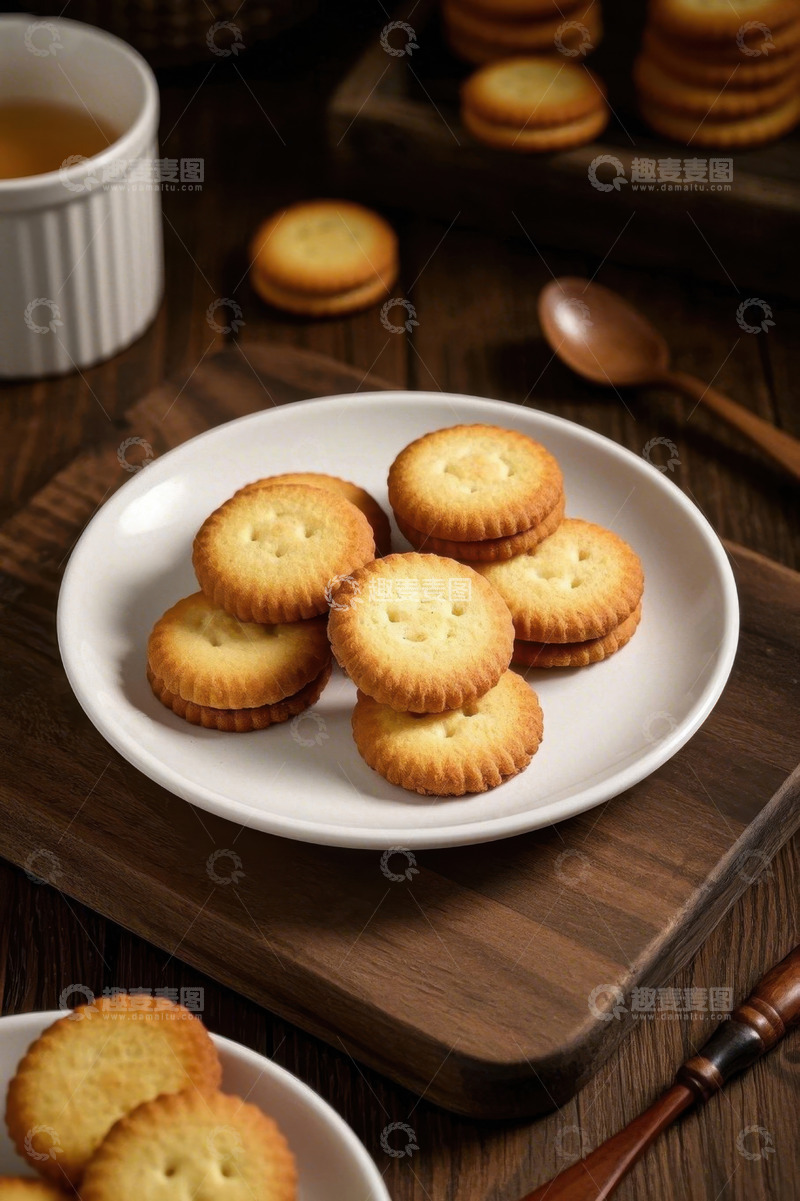 高清大图下载【趣麦麦图】木桌上的夹心饼干特写