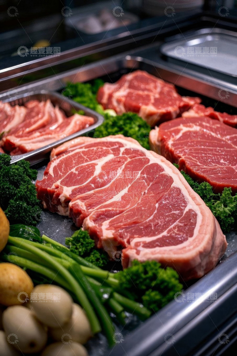 高清大图下载【趣麦麦图】生鲜柜台的牛肉与配菜陈列