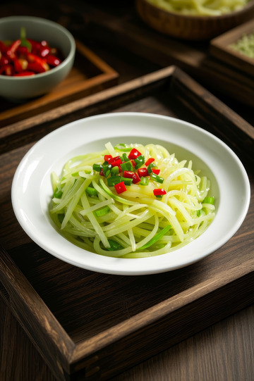 中式餐桌上的醋溜土豆丝