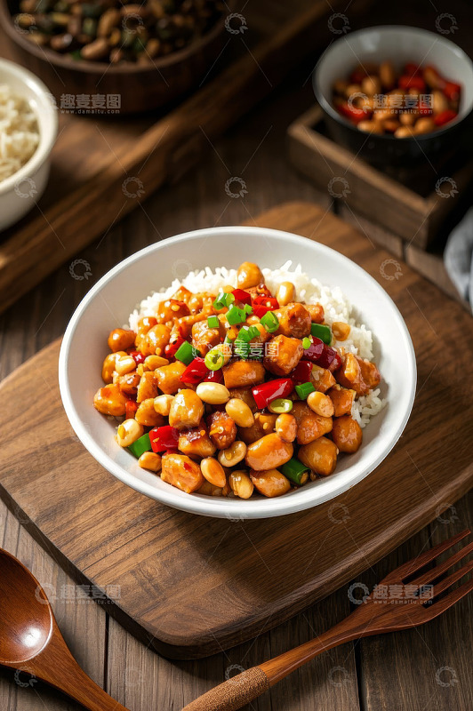 木盘上的宫保鸡丁盖浇饭