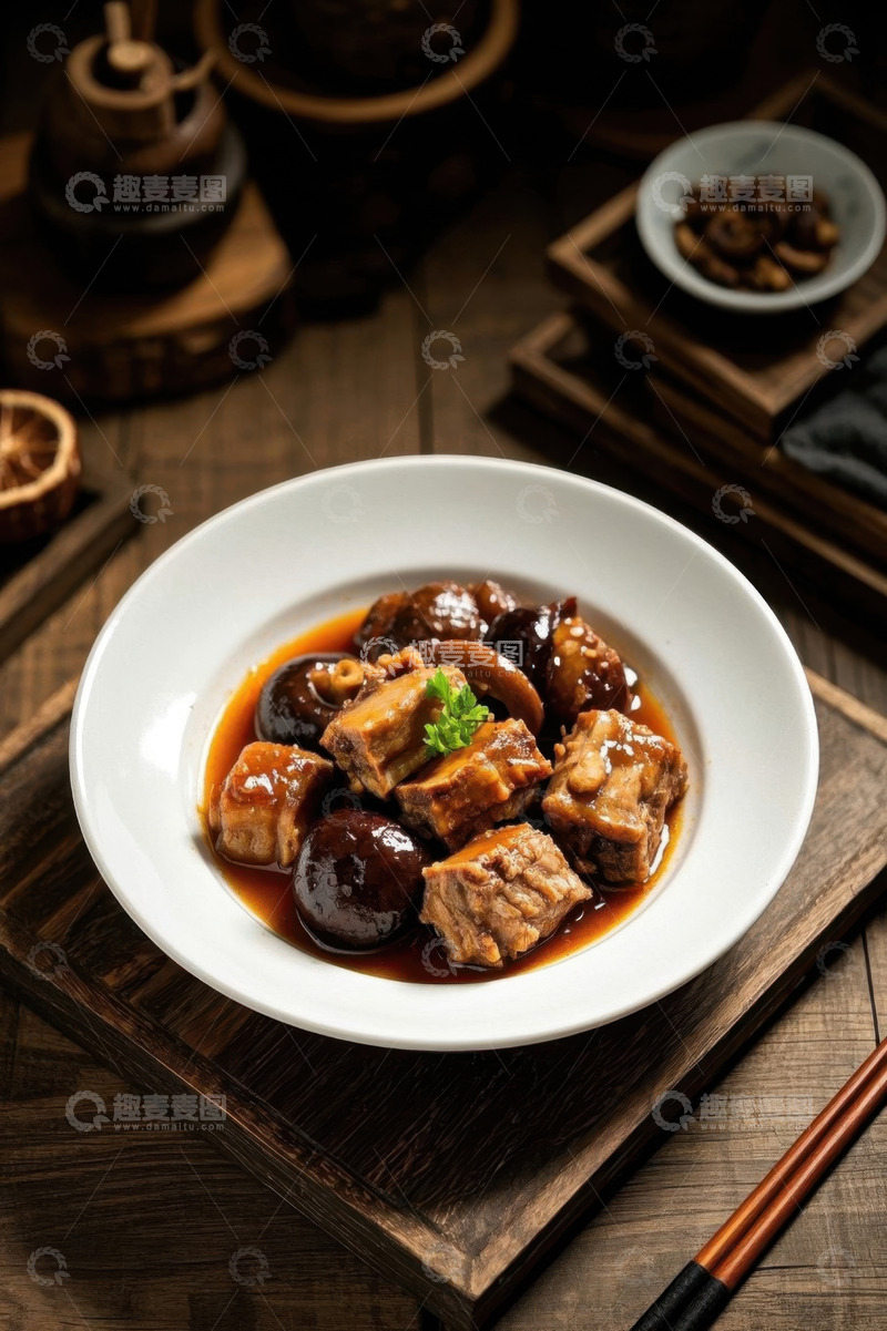 高清大图下载【趣麦麦图】碗装香菇炖排骨美食特写
