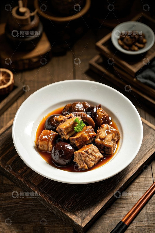 碗装香菇炖排骨美食特写