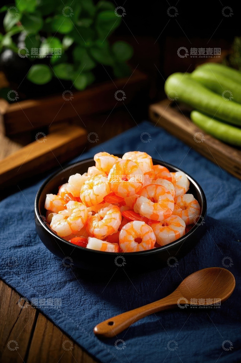 碗装虾仁美食静物图